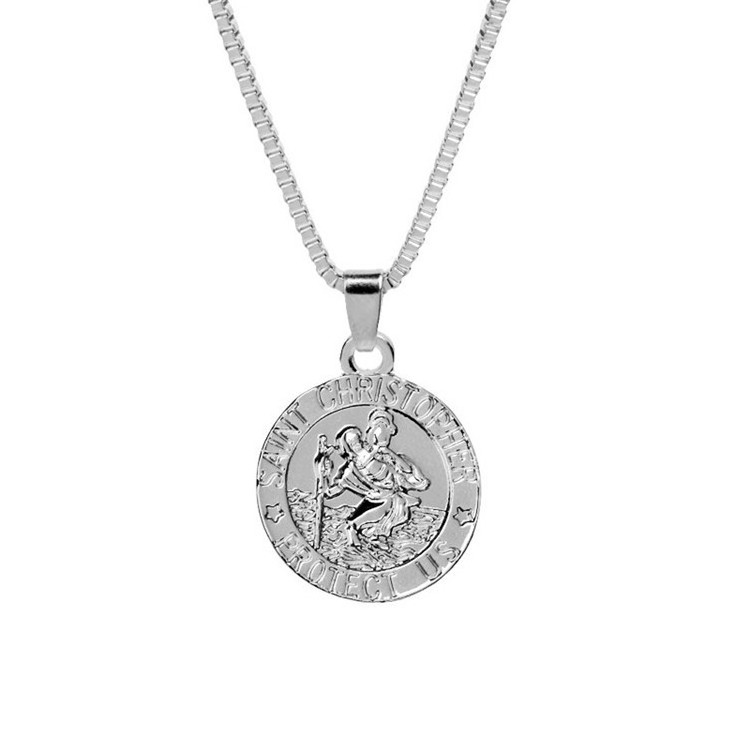 KJNK-193003 New Saint Christopher Jesus Christ Necklace with Circle Pendant