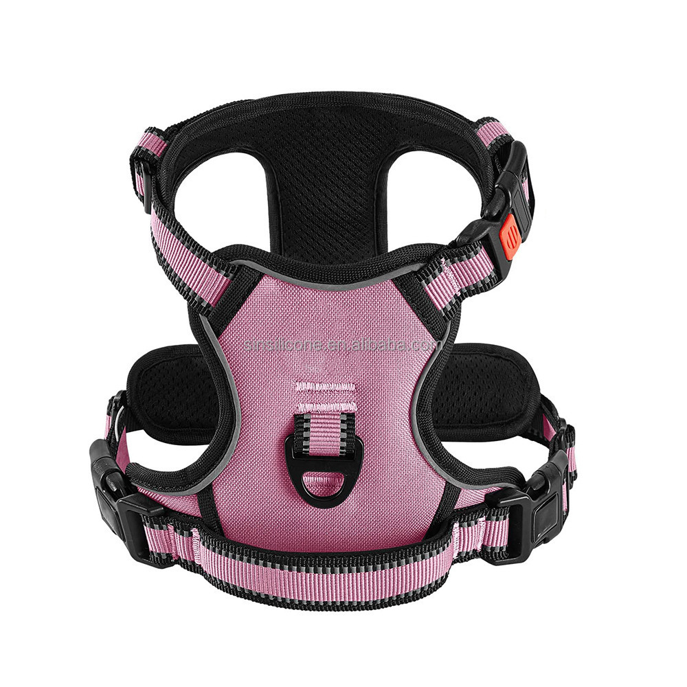 Plaid Step In Pet Harness Leash and Treat Bag Set for Small Medium Dog Cat Pink