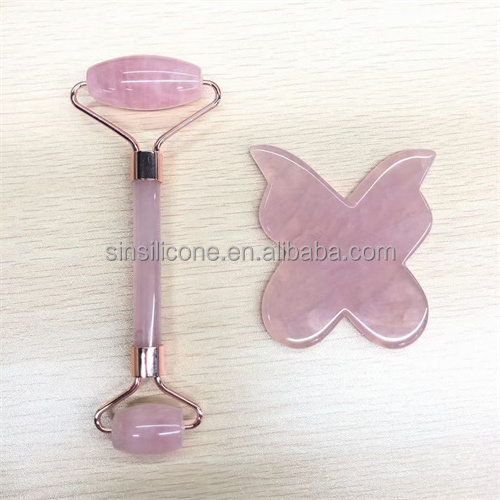 Selling manufacturer custom logo jade roller 100% natural beauty massage for face facial jade stone double rose quartz jade