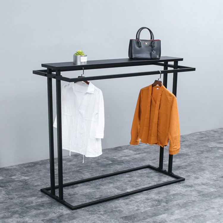 Retail Hanging Clothing Shops Modern Coat Clothes Rack Stand Cloth Hanger Display Stands Rack In Black Metal