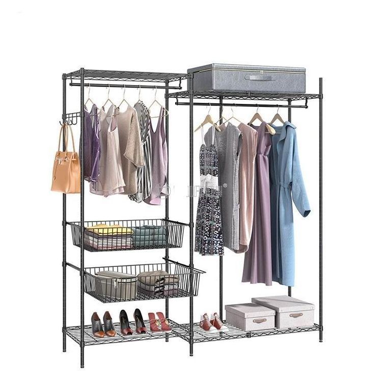 Portable Modern Bedroom Furniture Metal Heavy Duty Metal Wardrobe Double Rod Freestanding Storage Organizer Closet Rack