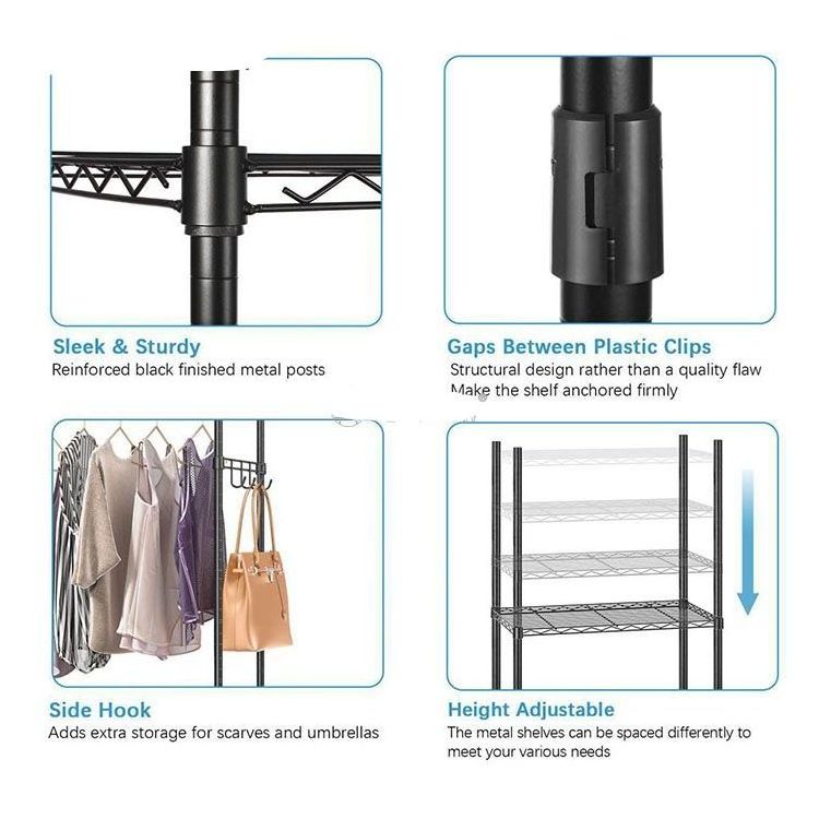 Portable Modern Bedroom Furniture Metal Heavy Duty Metal Wardrobe Double Rod Freestanding Storage Organizer Closet Rack