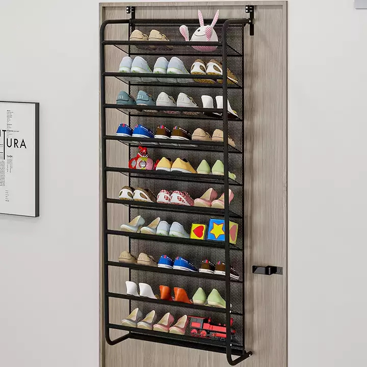 Iron 10 Tiers Shoe Storage Rack Mount Over Door Shoe Organizer Metal Shoe Shelf Holder With Mesh