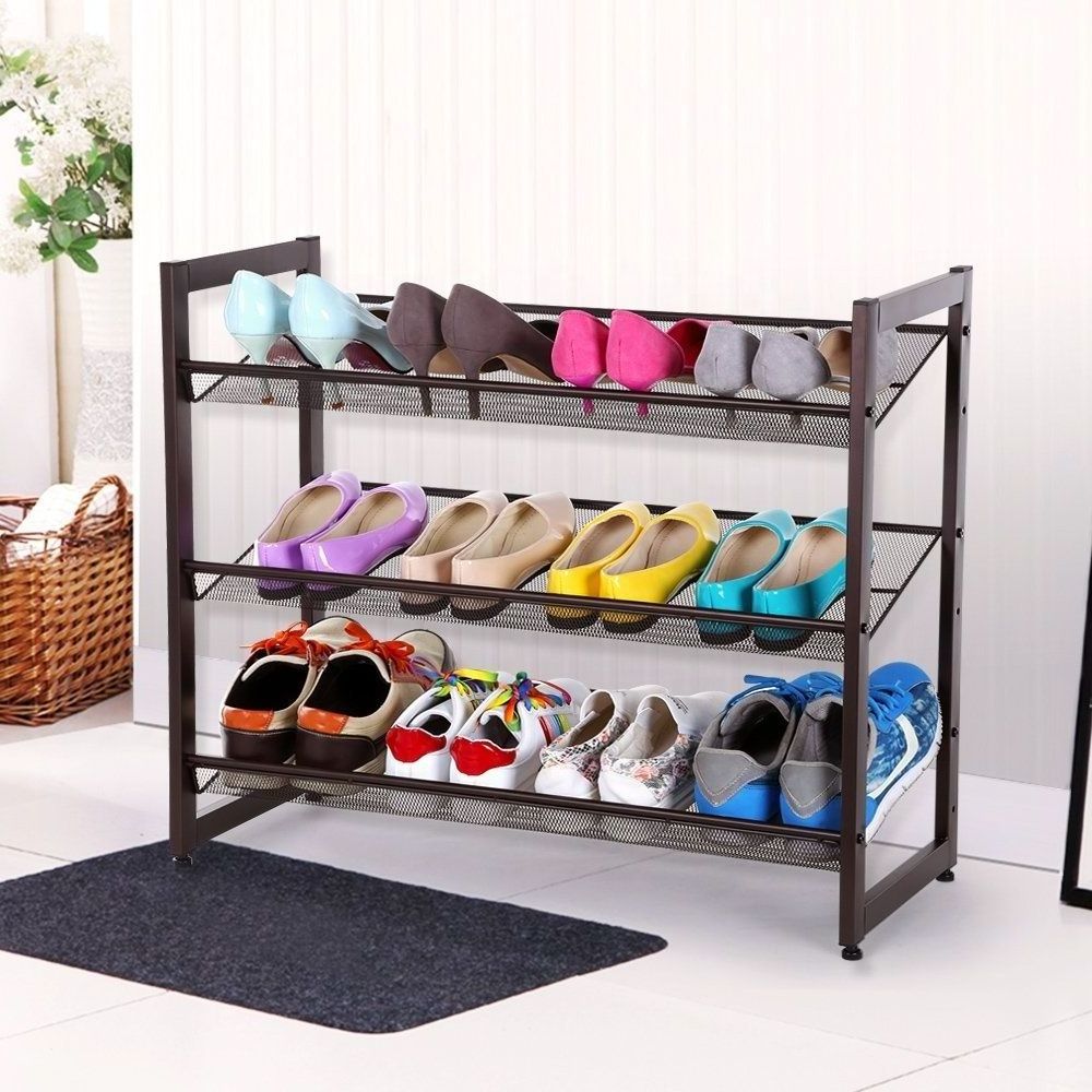 3-6 Tier Bronze Mesh Layer Shoes Rack Stackable Metal Shoe Rack Flat Slant Adjustable Shoe Organizer Shelf For Closet Bedroom