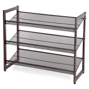 3-6 Tier Bronze Mesh Layer Shoes Rack Stackable Metal Shoe Rack Flat Slant Adjustable Shoe Organizer Shelf For Closet Bedroom