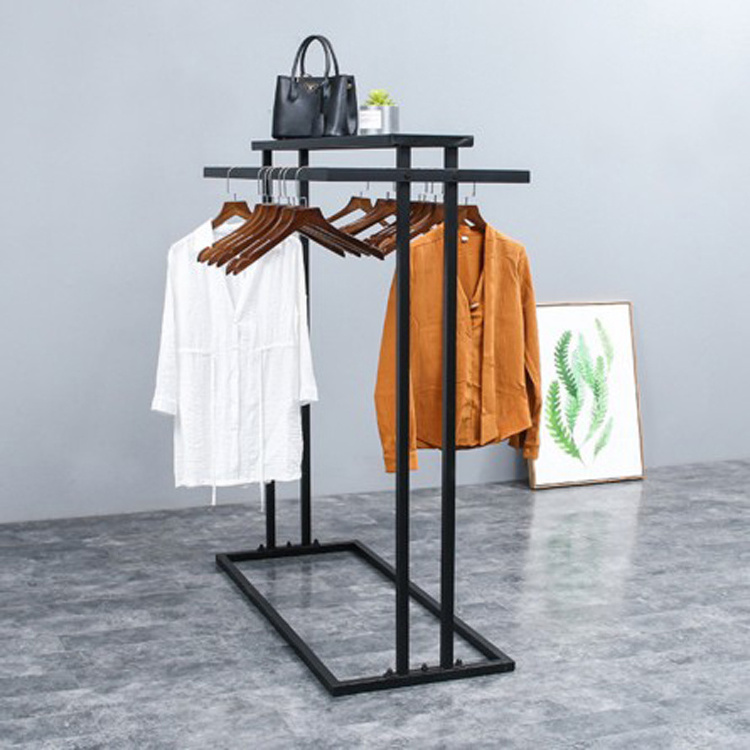 Retail Hanging Clothing Shops Modern Coat Clothes Rack Stand Cloth Hanger Display Stands Rack In Black Metal