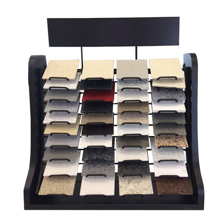 Customizable Table Top Sliding Showroom Normal Metal Stone Ceramic Tile Display Stand Rack With Wheel