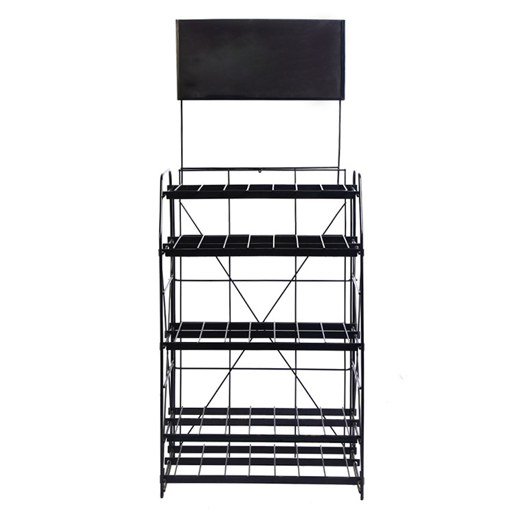 free standing wholesale retail metal iron steel wire mesh 5 floor shelves display