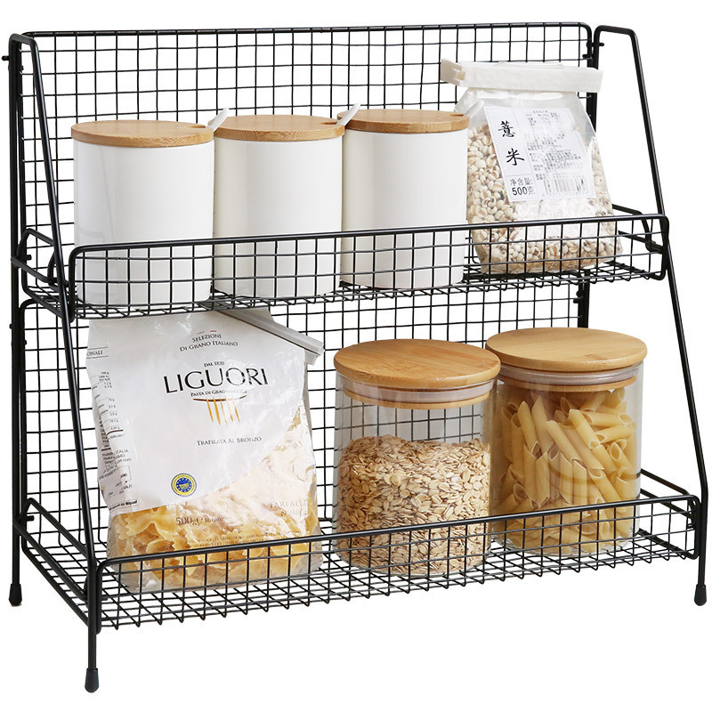 Stand Storage Kitchen Collapsible Low Multi Functional Iron Spice Shelf 2 Layer Metal Basket Syrup Wire Rack With Jar