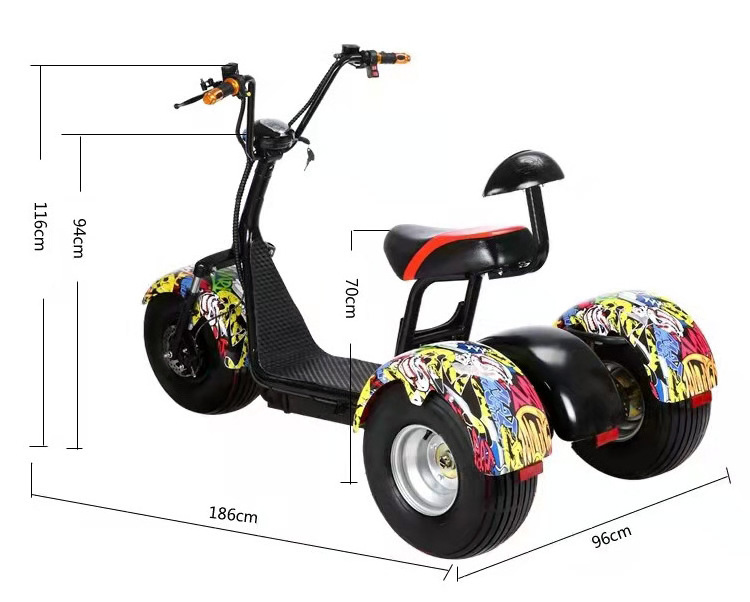 tryke tricycle citycoco fat big tyre 3 wheel citycoco 2000w 1500w electric scooter citycoco