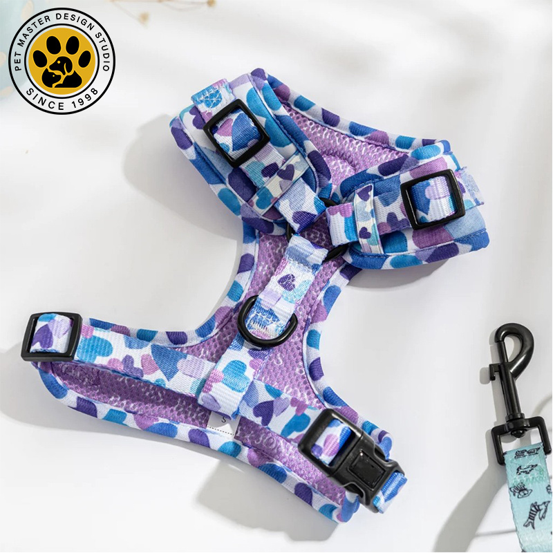 SinSky New Design Custom Logo Fashion Eco Friendly Soft Comfortable Neoprene Animal Print Sublimation Dog Pet Harness