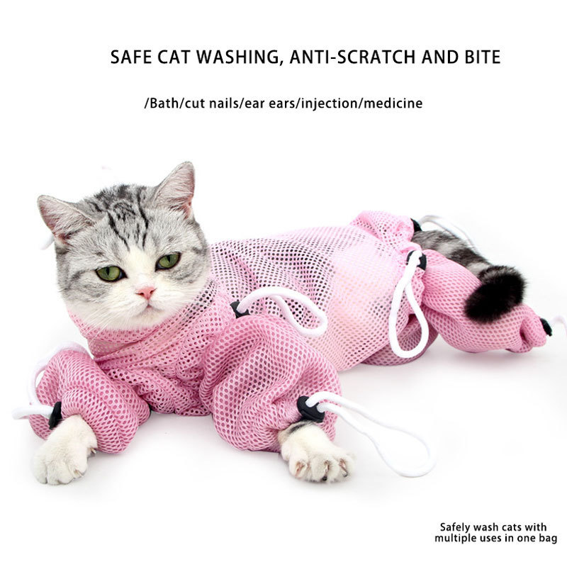 SinSky Multifunctional Adjustable Breathable Anti-Bite and Anti-Scratch Restraint Bag Cat Washing Shower Cat Bathing Bag