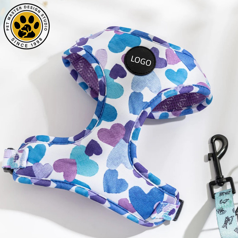 SinSky New Design Custom Logo Fashion Eco Friendly Soft Comfortable Neoprene Animal Print Sublimation Dog Pet Harness