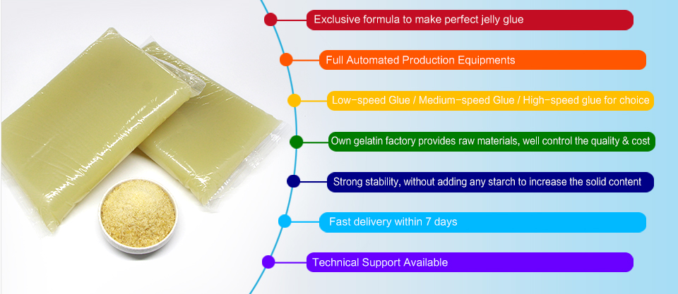 Wholesale price moderate speed bookbinding glue hot melt adhesive fast drying speed animal glue jelly glue for rigid box