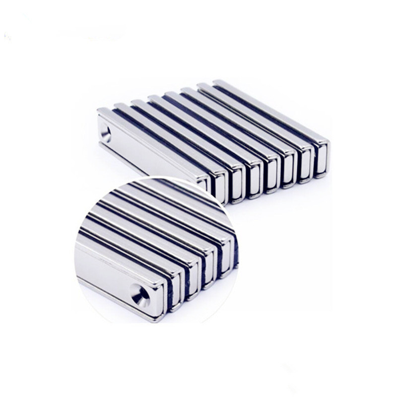 Strong Neodymium Rectangular Pot Magnets with Counter Bore, Countersunk Hole Magnets with Mounting Screws - 60x13.5x5mm