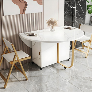 China Made Extendable Modern Round Space Saving White Gold Foldable Furniture Turkish Folding Dining Table and Chairs Set