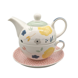 High quality modern style one set custom design ceramic porcelain custom printed teapot with cup