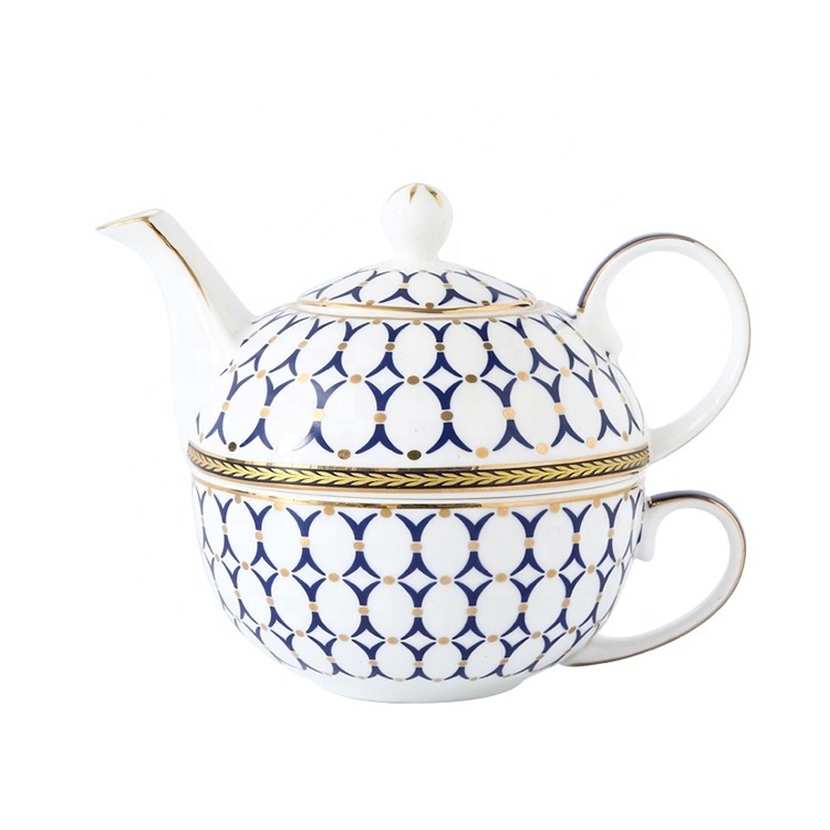 Ceramic English style unique blue printing combine teapot and cup set