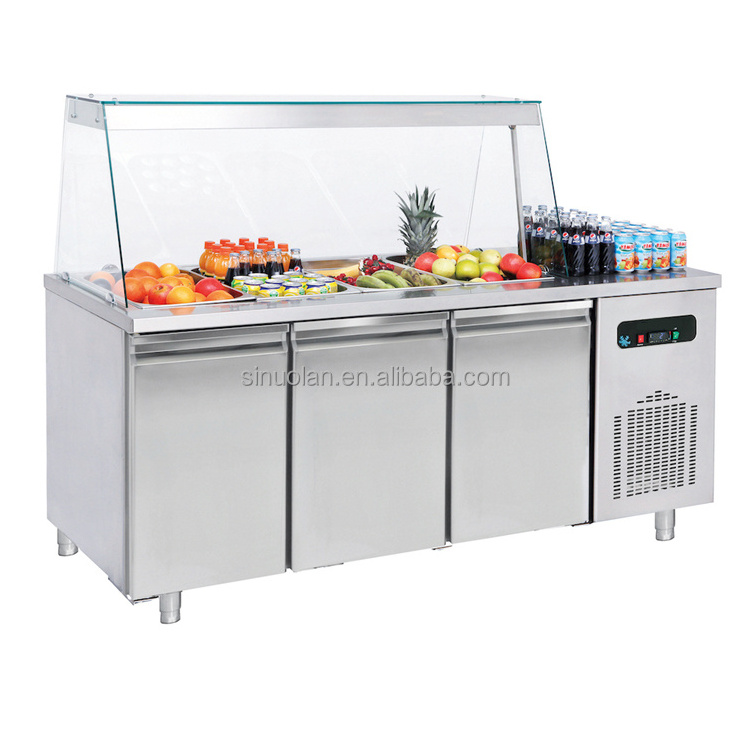 Salad Refrigerated Counter Sandwich Salad Prep Table Fridge Workbench Pizza Sandwich Preparation Table