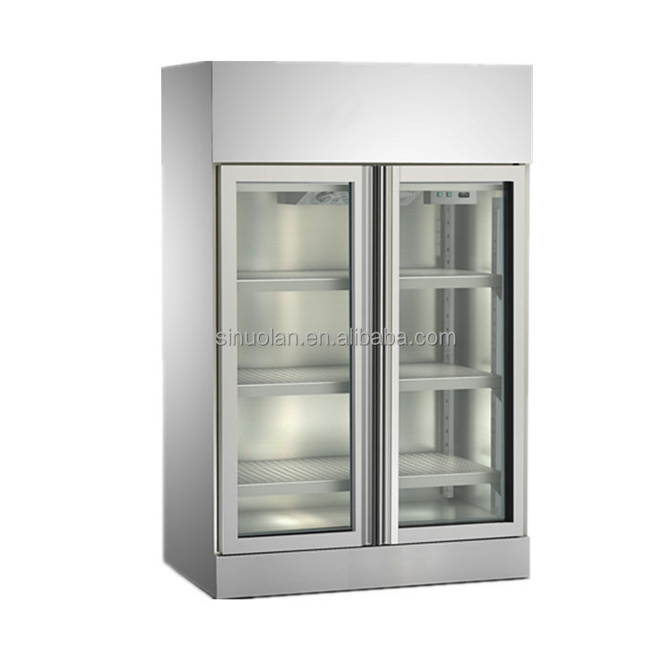 2 Glass Doors Stainless Steel Kitchen Display Reach In Freezer For Sale