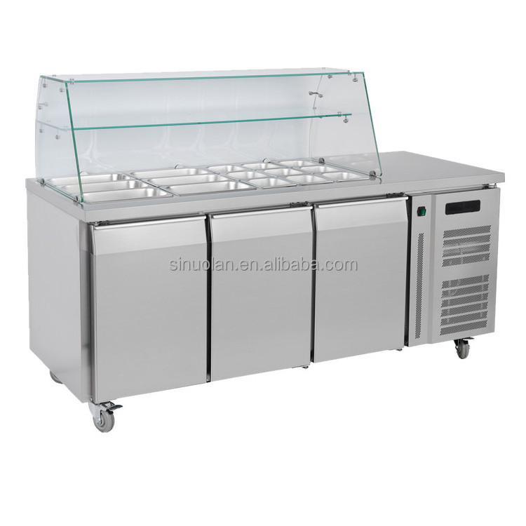 Salad Refrigerated Counter Sandwich Salad Prep Table Fridge Workbench Pizza Sandwich Preparation Table