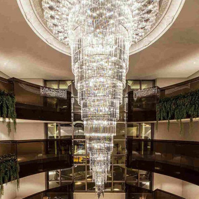 Modern Luxury Crystal Chandelier For Hotel Villa Living Room Decoration Long Flush Mount Ceiling Lamps Hall Lighting