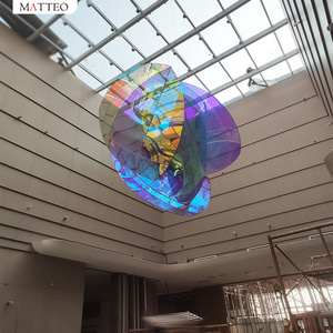 Contemporary Design Shopping Mall Installation Art Customized High Ceiling Colorful Glass Chandelier