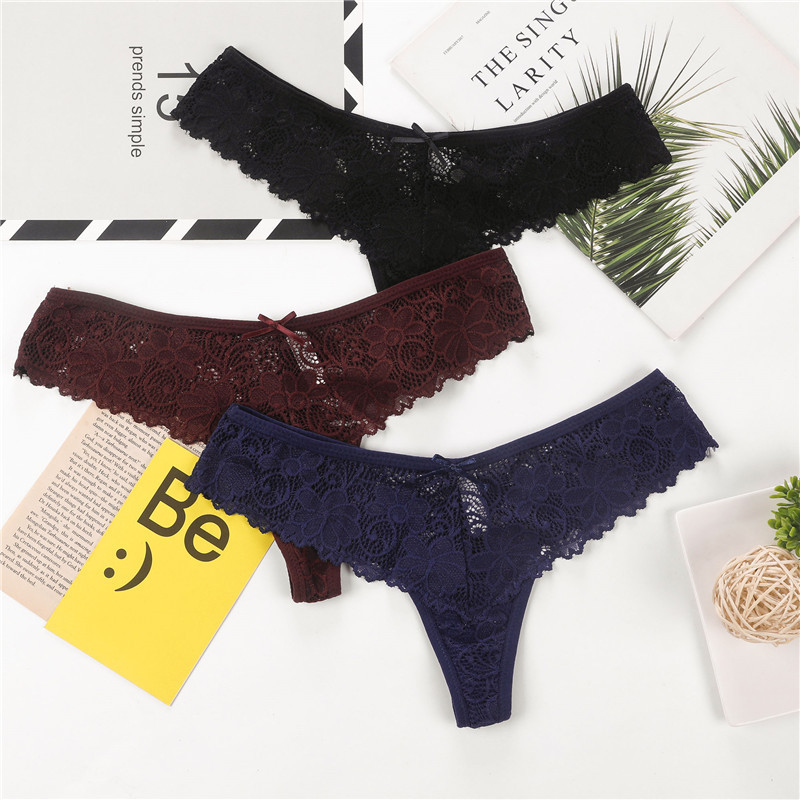 Sexy Lace Thong Women Low Waist Panties Floral Underwear Female Sexy Underpants Breathable Thongs Transparent for Women Adults