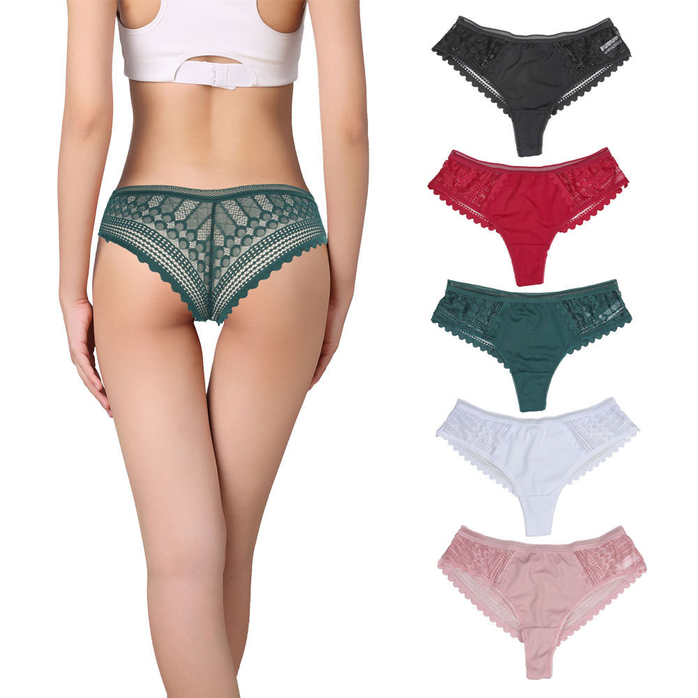 Vintage Satin Lace Panties Breathable Underwear Women Comfortable French Sexy Lace Bow Lingerie Female