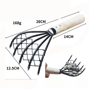 5T carbon steel with mesh net rake for clam wooden handle beach tools rake