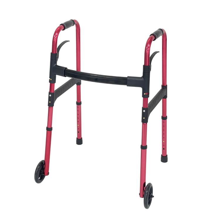 Hostapital Medical Red Color Helping Climb Stair Folding Walker Walking Frame for Elderly and Disabled