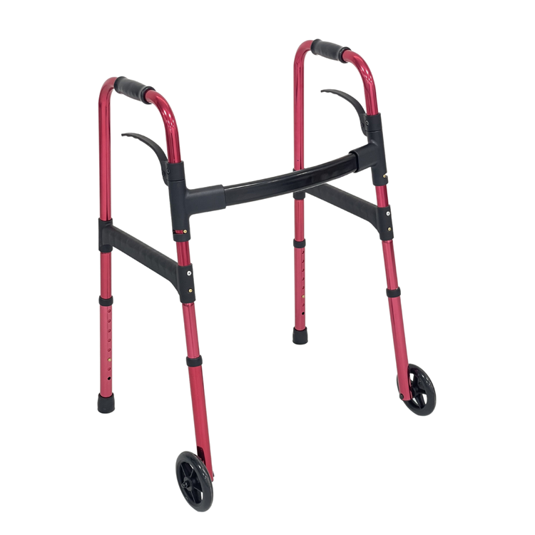 Hostapital Medical Red Color Helping Climb Stair Folding Walker Walking Frame for Elderly and Disabled