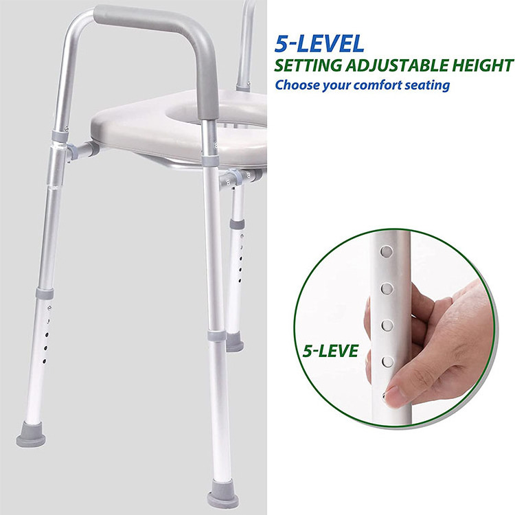 4-in-1 Simple Raised Toilet Seat Medical Bedside Commode Chair Adjustable Toilet Safety Frame Shower Chair for Seniors