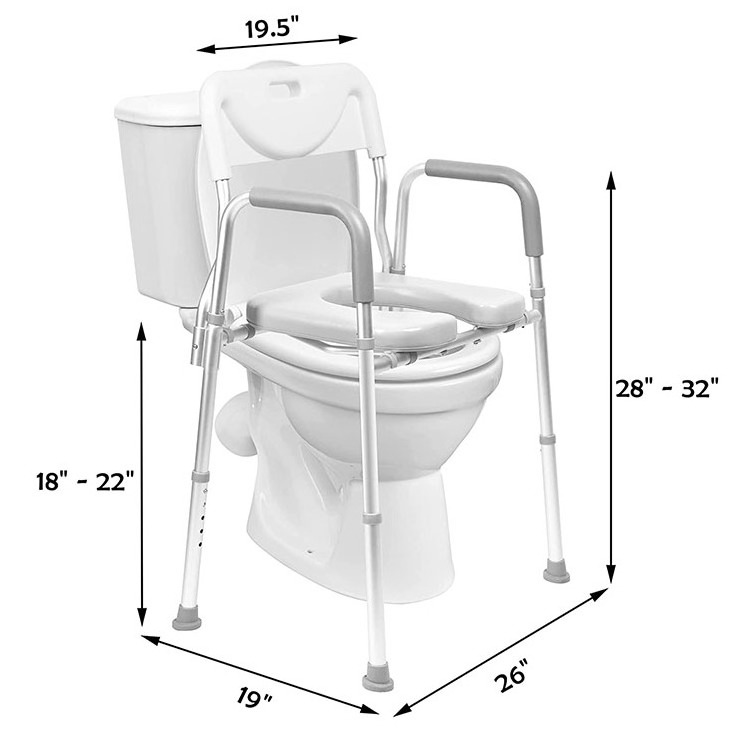 4-in-1 Simple Raised Toilet Seat Medical Bedside Commode Chair Adjustable Toilet Safety Frame Shower Chair for Seniors