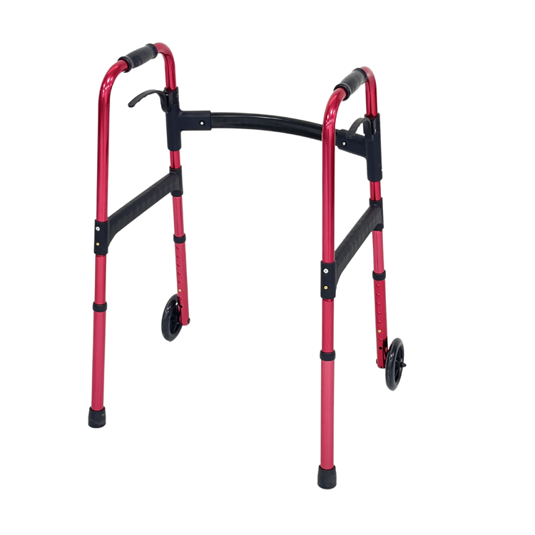 Hostapital Medical Red Color Helping Climb Stair Folding Walker Walking Frame for Elderly and Disabled