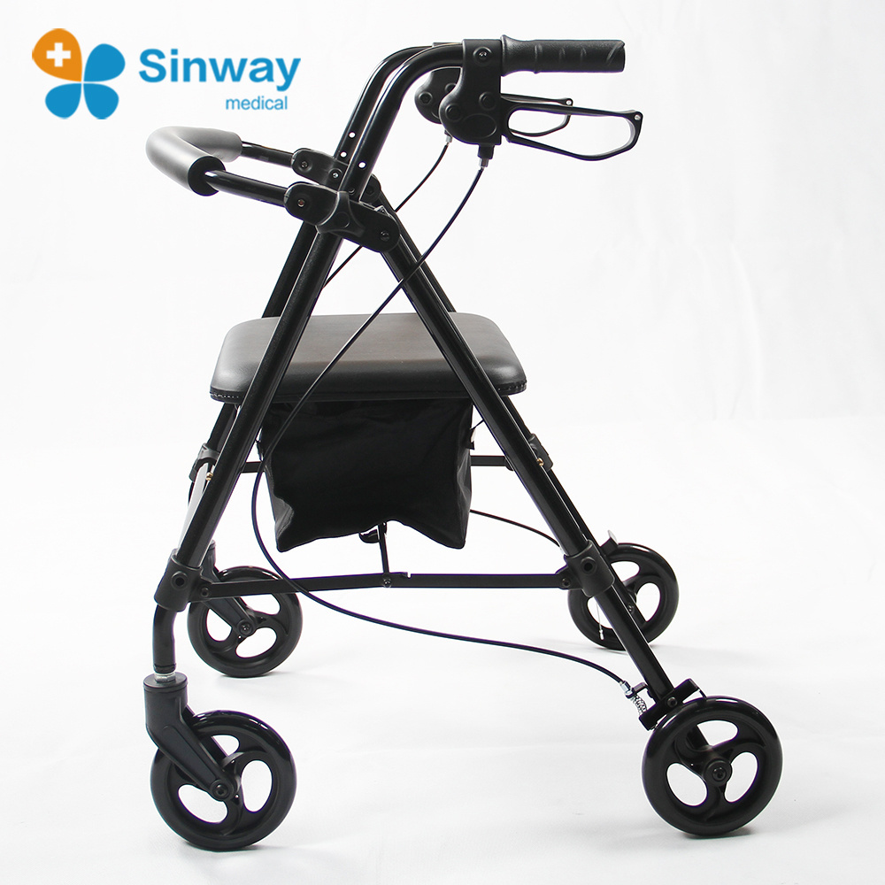 Aluminum Ultra Lightweight Four Wheel Folding Rollator Walker With Brakes