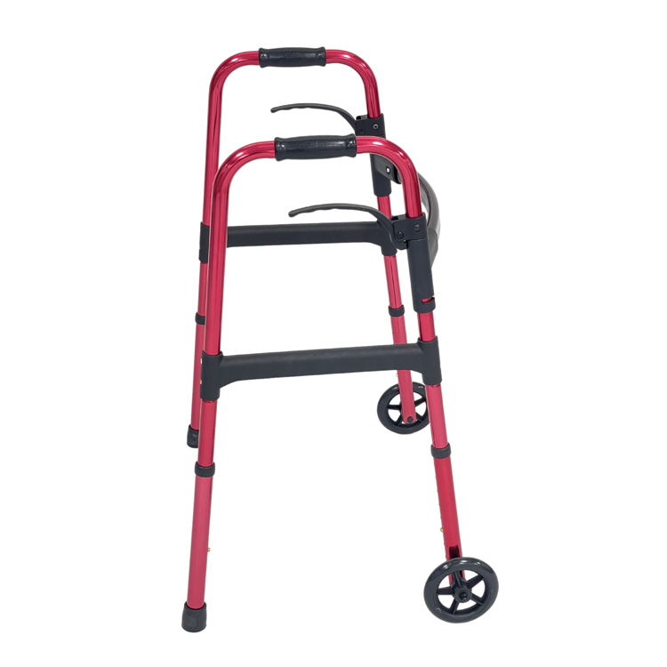 Hostapital Medical Red Color Helping Climb Stair Folding Walker Walking Frame for Elderly and Disabled