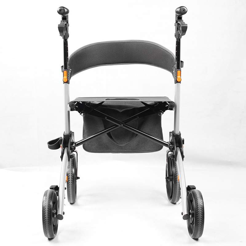 Foldable rollator aid elderly walker europeo folding 4 wheel upright standing aluminum rollator walker with seat