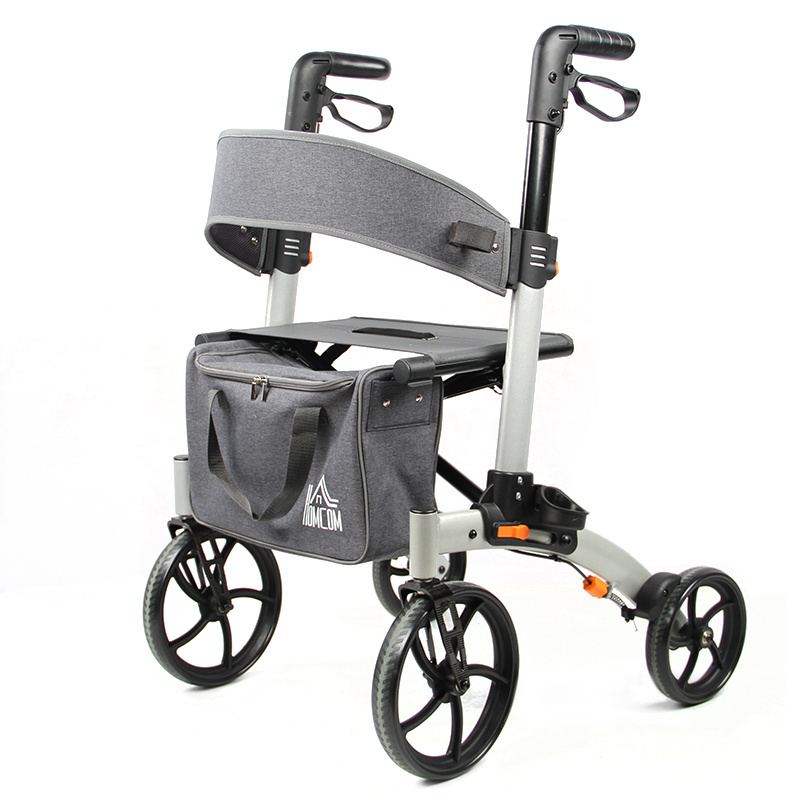 Foldable rollator aid elderly walker europeo folding 4 wheel upright standing aluminum rollator walker with seat