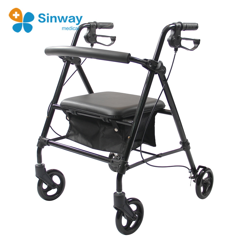 Aluminum Ultra Lightweight Four Wheel Folding Rollator Walker With Brakes