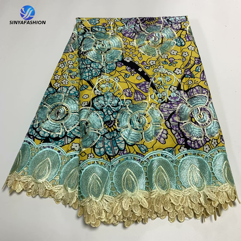 Embroidered Guipure Cord Lace Wax Ankara African Wax Prints Fabric For Wedding Party Women Dress