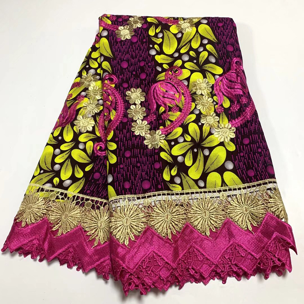 Sinya High Quality Cotton African Lace Wax Prints Fabric Nigeria Guipure Cord Lace Ankara Wax For Women Dress