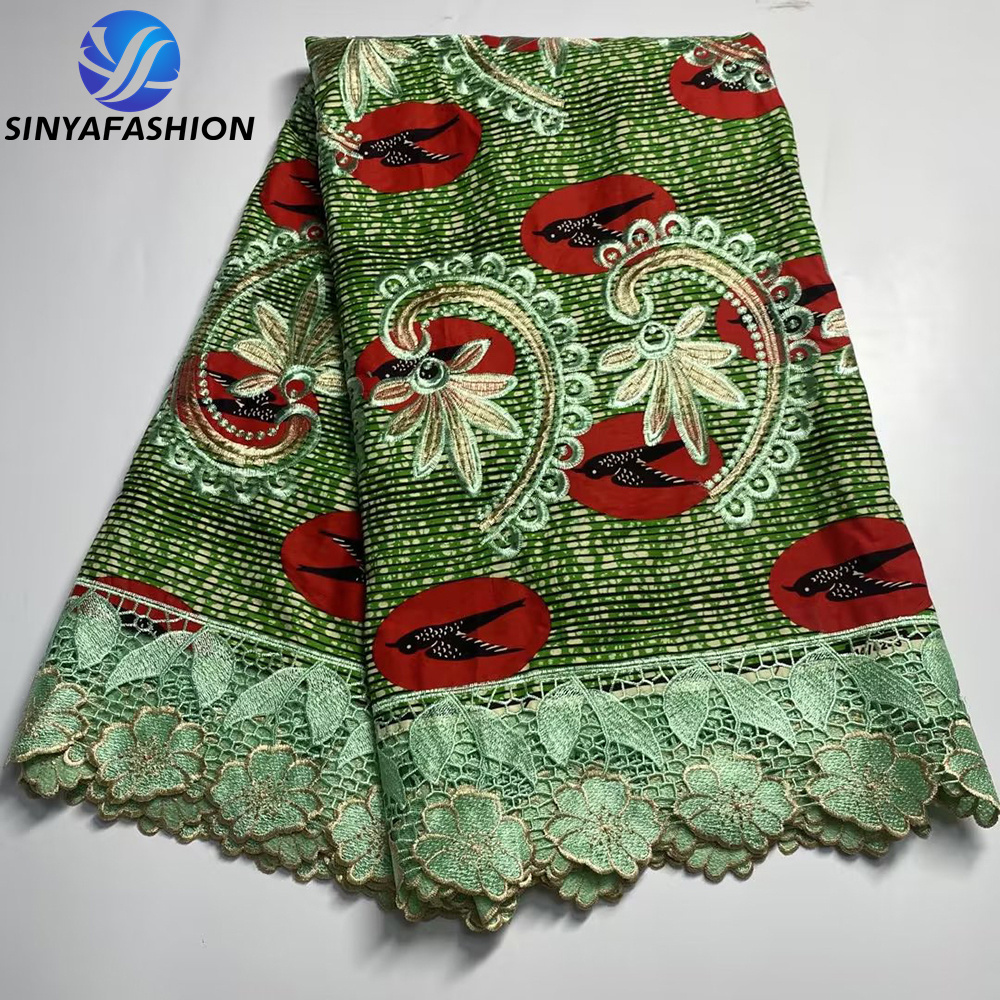 Sinya Nigerian Wedding Bridal Guipure Cord Lace Fabric Embroidery Wholesale With African Wax Prints Fabric For Women Dress