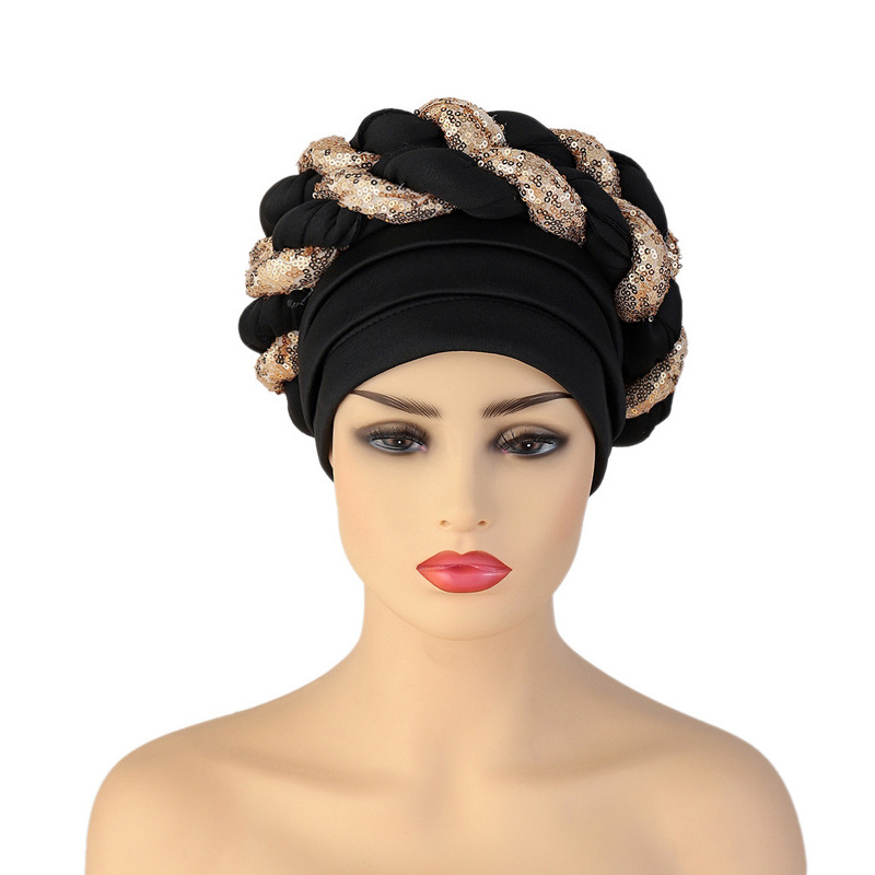 New Fashion African Ready to Wear Auto Aso Oke Gele Headtie Nigerian High Quality Head Wraps Turbans Wedding Party Women CN;GUA