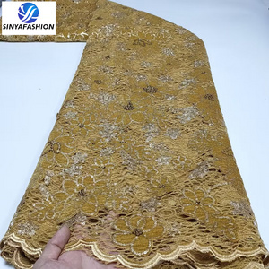 Sinya Latest Gold African Laser Embroidery Sequin Lace Fabric High Quality Nigerian French Velvet Lace Fabric For Party Dress