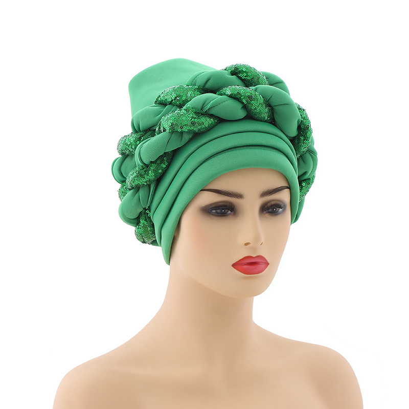 New Fashion African Ready to Wear Auto Aso Oke Gele Headtie Nigerian High Quality Head Wraps Turbans Wedding Party Women CN;GUA