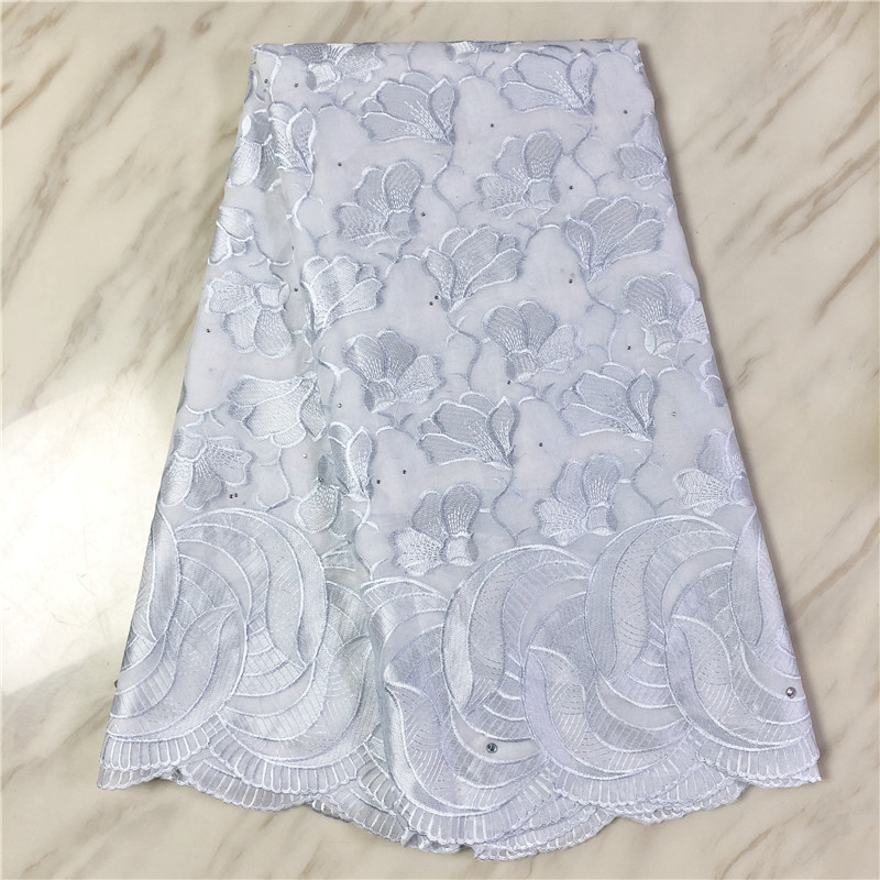 white Color New Design African dry lace fabric High Quality Embroidery Swiss voile lace beautiful cotton lace fabric