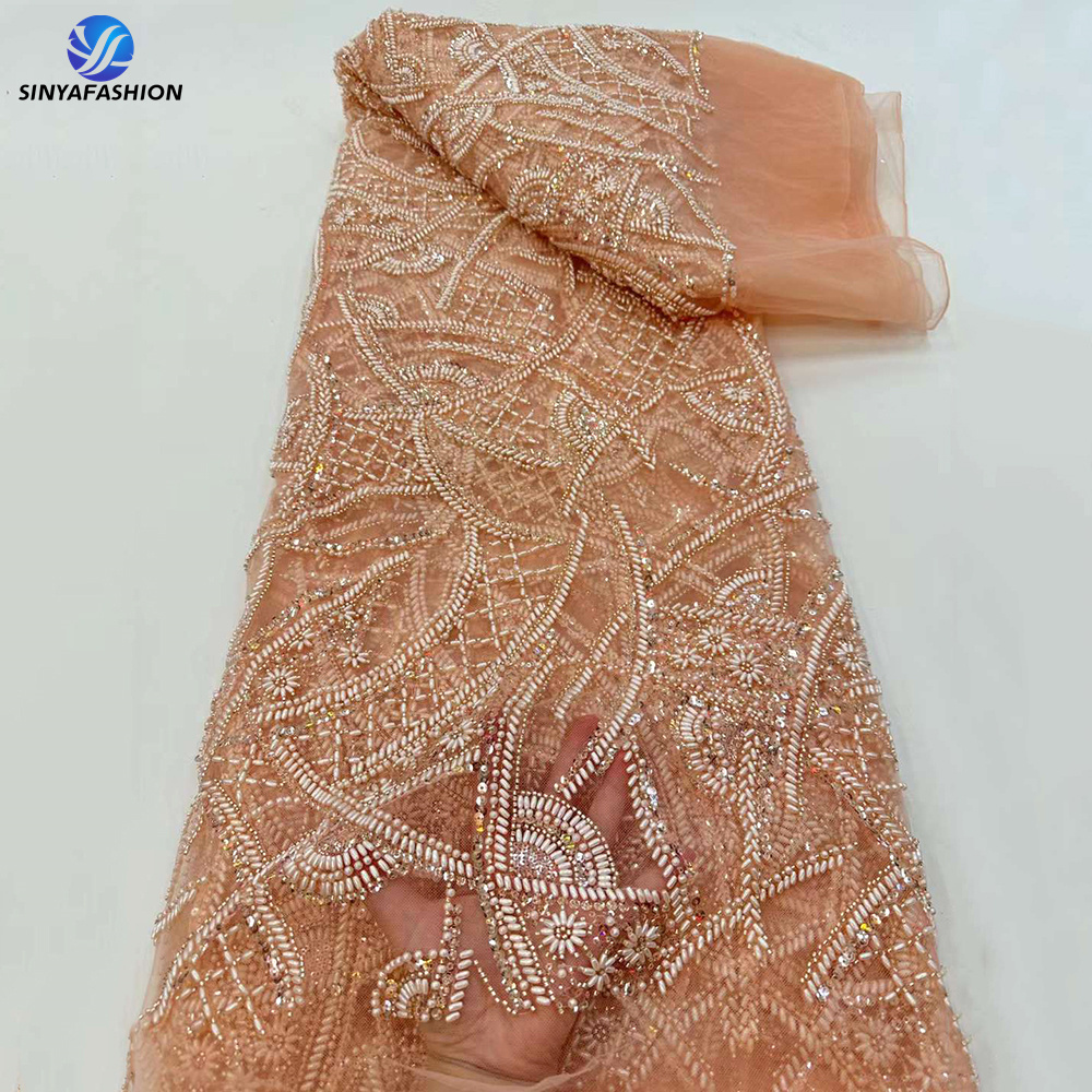 Sinya New Beads Embroidery Beaded Lace Fabrics For Women Luxury Sequins Lace Fabric African Luxury Lace Fabric