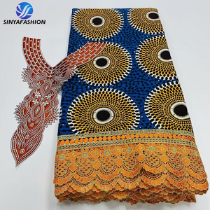 Sinya 2023 High Quality Fashion Embroidery Stones Nigerian Ankara Guipure Cord Lace African Wax Prints Fabric 6 Yards And Collar