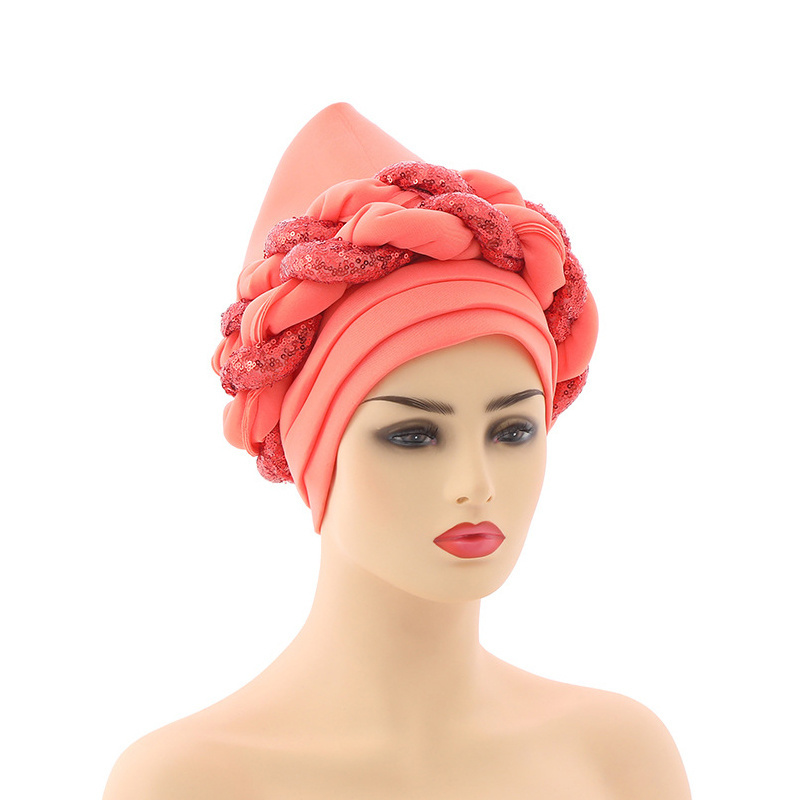 New Fashion African Ready to Wear Auto Aso Oke Gele Headtie Nigerian High Quality Head Wraps Turbans Wedding Party Women CN;GUA